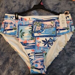 Time and Tru Blue Multi-Color Bikini Bottom